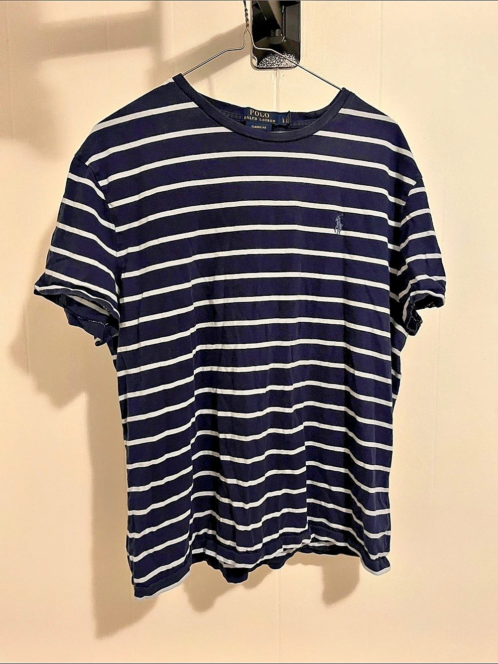 Polo Ralph Lauren Classic Fit Striped Jersey T-Shirt Blue & White Large